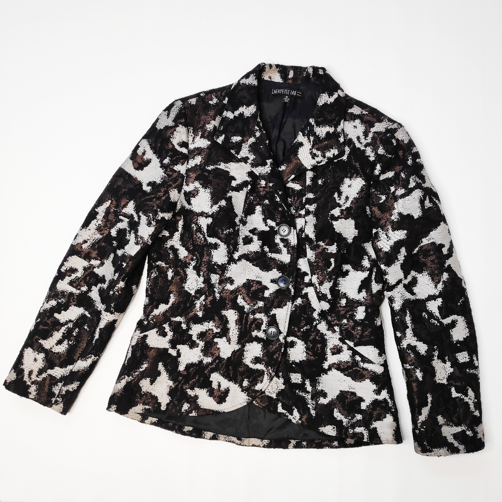 Lafayette 148 Blazer Jacket Black Brown Wool Blend